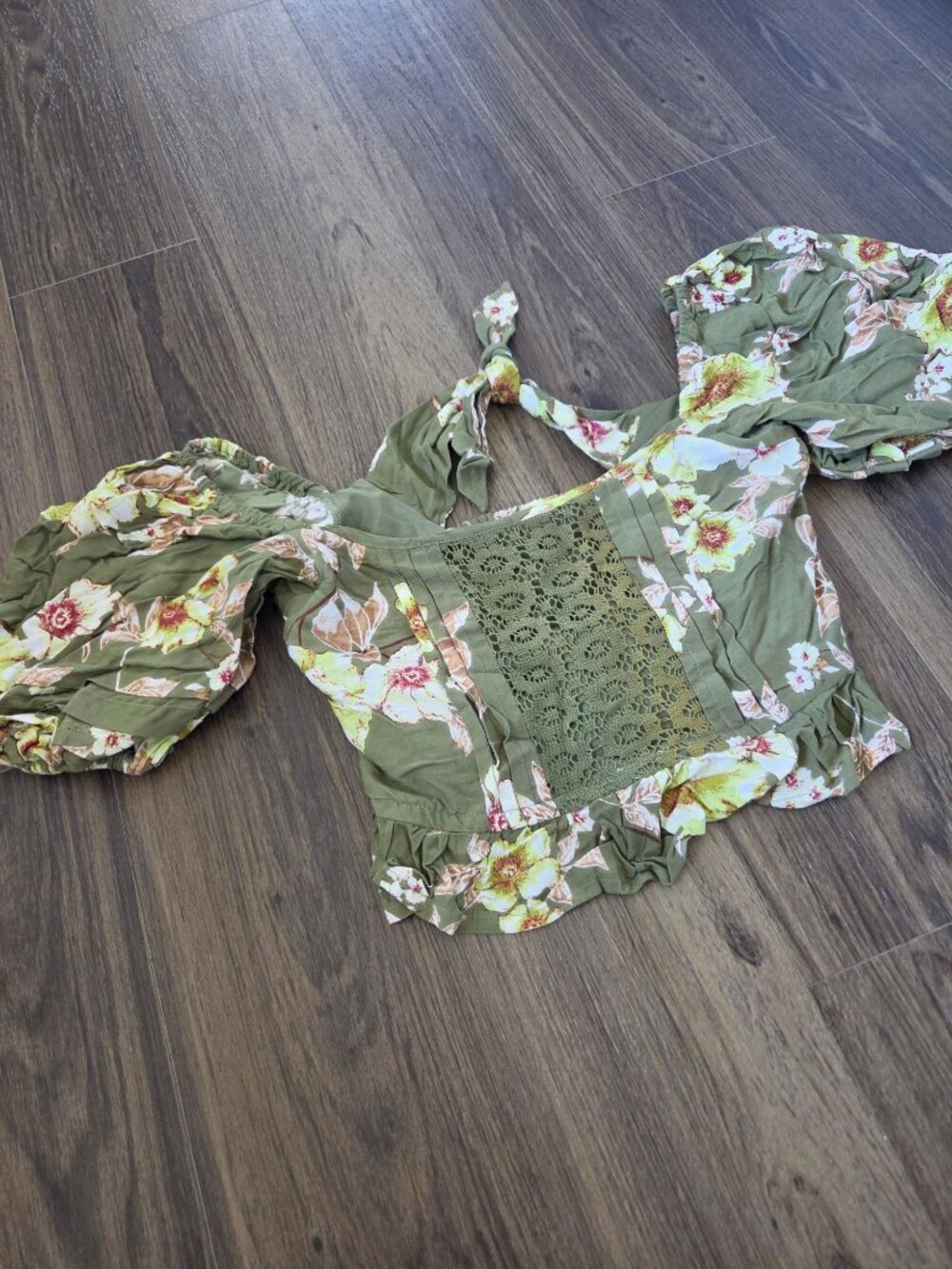 NWT Band of the Free Olive Green Floral Lace Corset Crop Top Size XS Boho Vacati